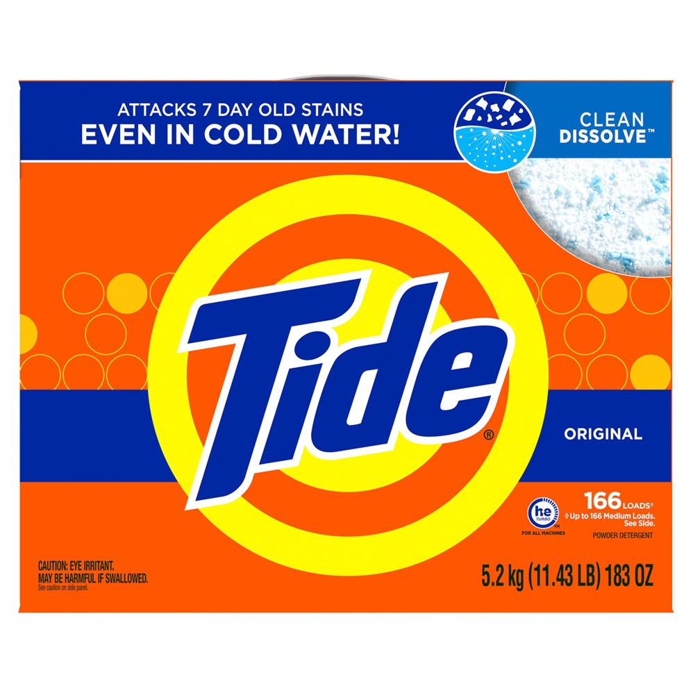 Tide High Efficiency Turbo Powder Laundry Detergent with Acti-Life Original 166 Loads - 5.2kg/183oz/1pk