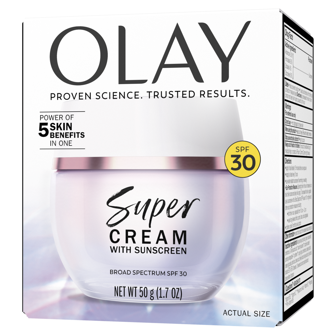 Olay Super Cream with Sunscreen SPF 30 Lightweight Face Moisturizer with Sun Protection 5-in-1 Skin Care Benefits - Hydrating Brightening Firming - Niacinamide Vitamin C Collagen Peptide - 1.7oz/12pk