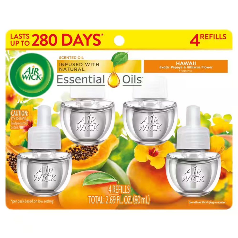 Air Wick Plug In Scented Oil Air Freshener Refill Pack - Oil Refill Hawaii Exotic Papaya & Hibiscus Flower - 4ct/5pk