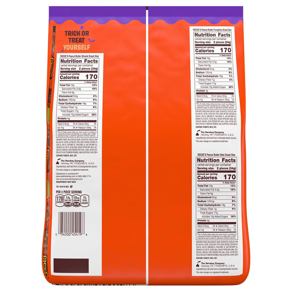 Reese's Halloween Snack Size Milk Chocolate Peanut Butter Shapes Candy - 100ct/1pk
