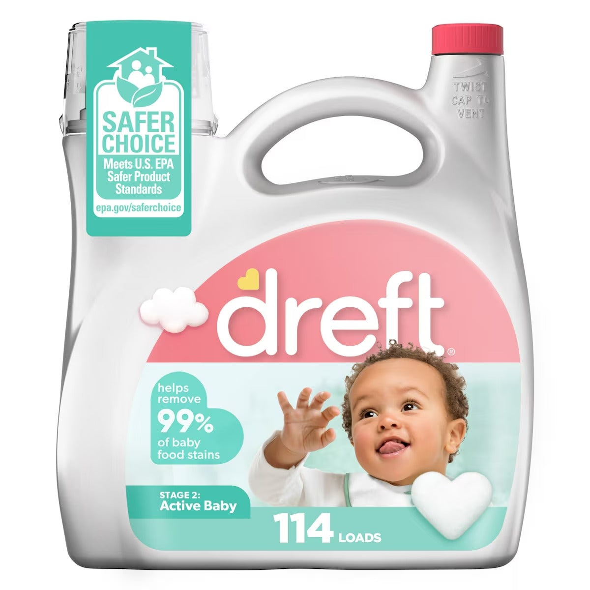 Dreft Stage 2 Active Baby Liquid Laundry Detergent Helps Remove 99% Of Baby Food Stains Hypoallergenic 114 Loads - 150oz/4pk