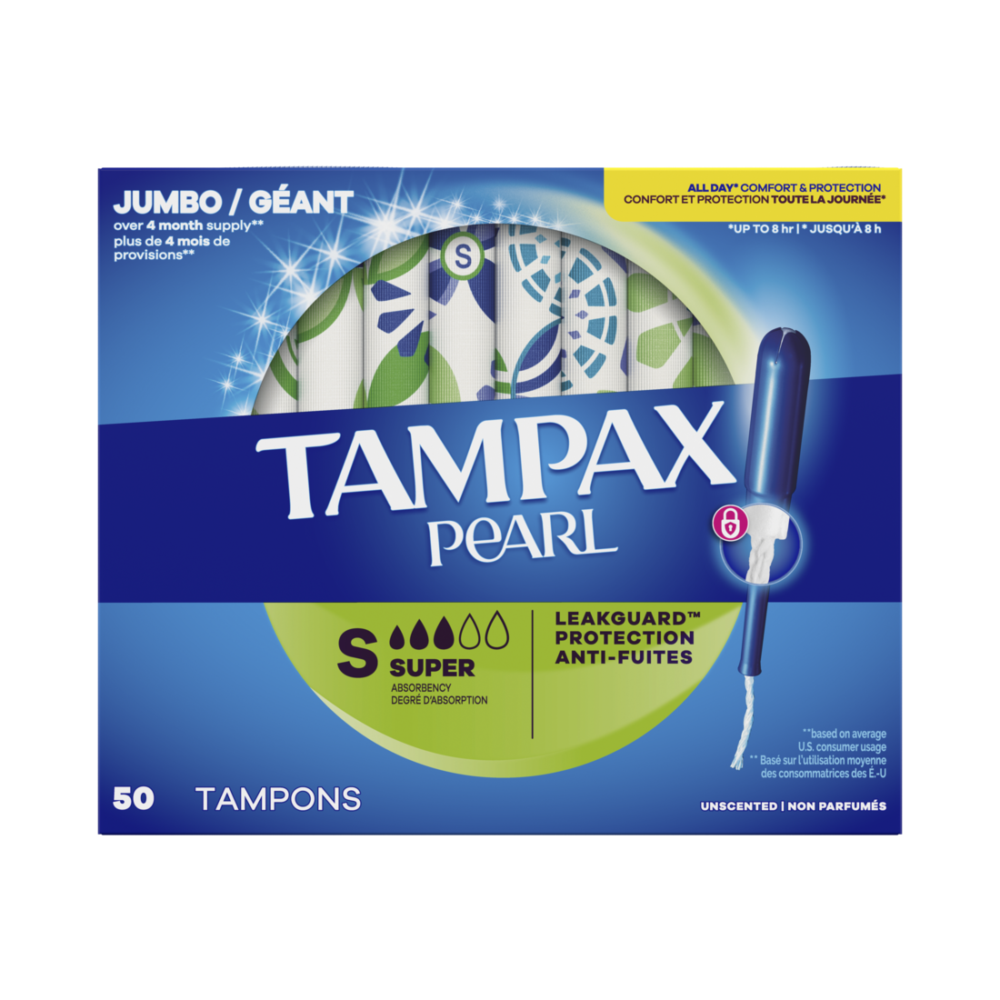 Tampax Pearl Tampons with LeakGuard Braid Super Absorbency Unscented - 50ct/6pk