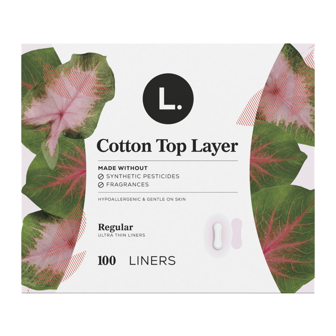 L. Liners for Women with Organic Cotton Top Layer Regular Coverage - 100ct/5pk