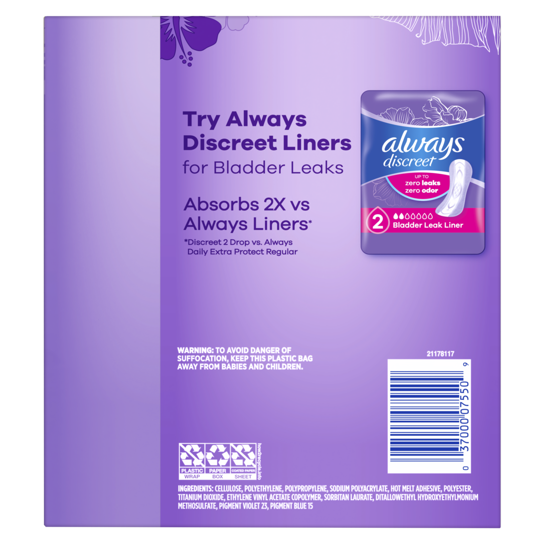Always Daily Extra Protect Liners with Long Length Length Unscented Panty Liners - 108ct/4pk