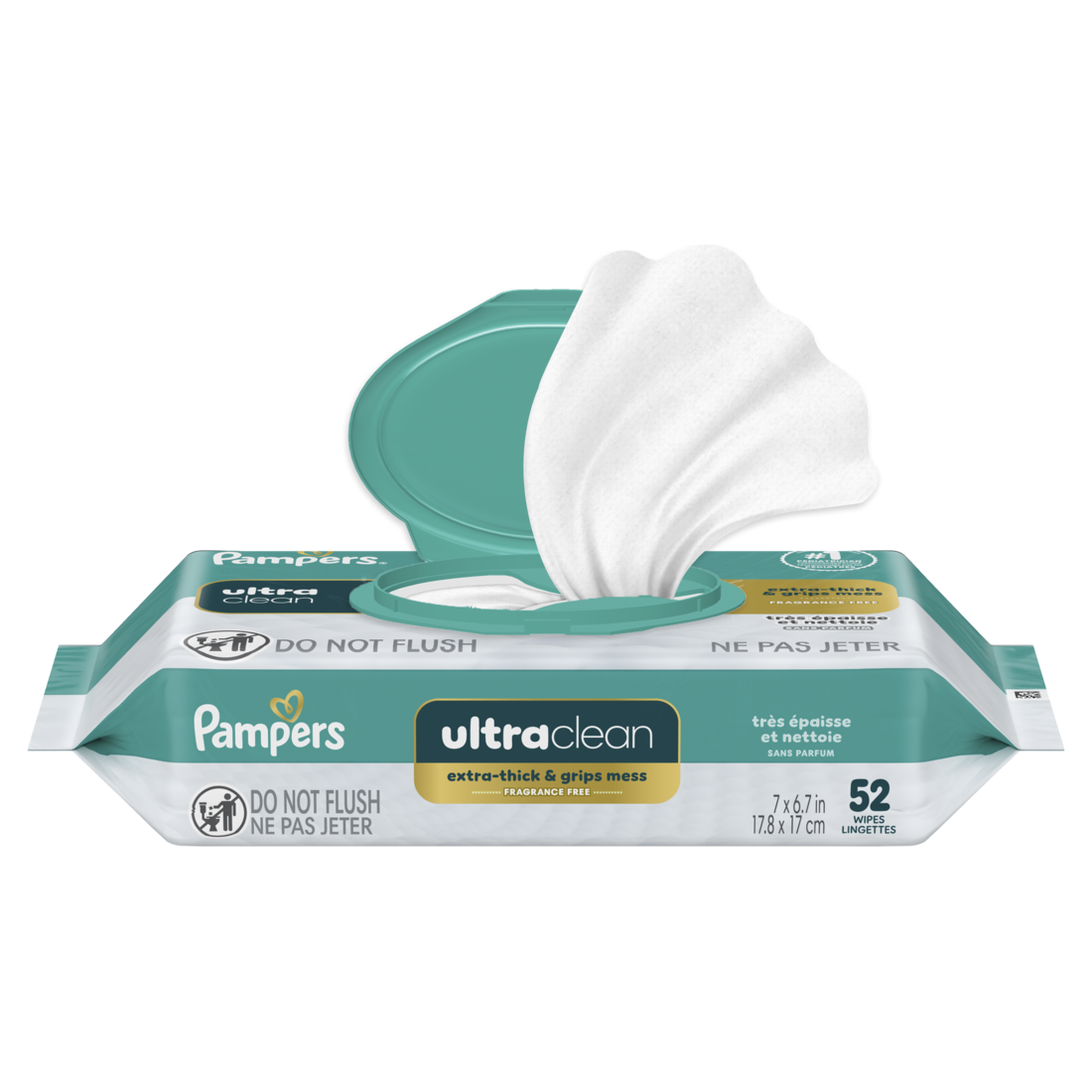 Pampers Ultraclean Baby Wipes 99% Water Hypoallergenic Unscented 100% Plant Based Plastic-Free Baby Wipes (1X Flip-Top Packs) - 52ct/8pk