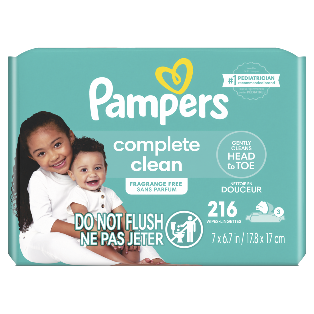 Pampers Complete Clean Baby Wipes Fragrance Free 3X Pop-Top Packs - 216ct/4pk