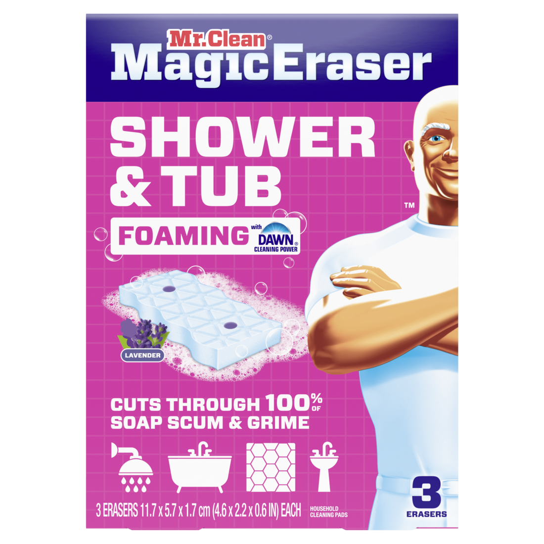 Mr. Clean Magic Eraser Sponge Bathroom Cleaner for Soap Scum Shower & Tub Cleaner Lavender - 3ct/6pk