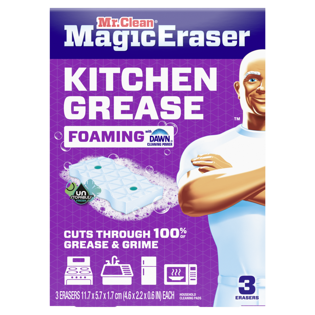 Mr. Clean Magic Eraser Sponge with Kitchen Grease Eraser for Kitchen and Oven Unstopables Fresh - 3ct/6pk