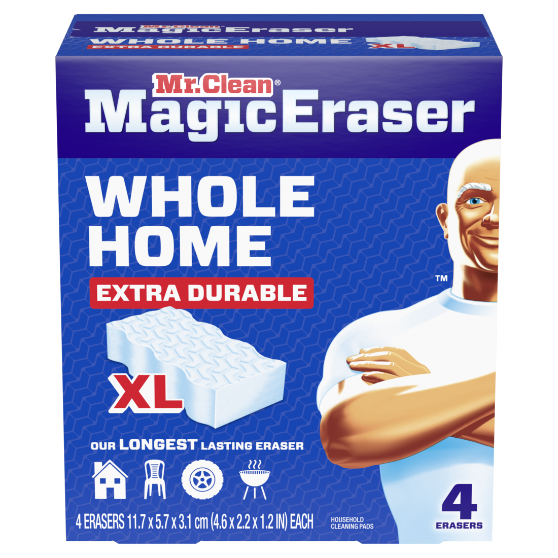 Mr. Clean Magic Eraser Sponge All Purpose Cleaner with Long Lasting Cleaning Scrubber Extra Durable XL - 4ct/3pk