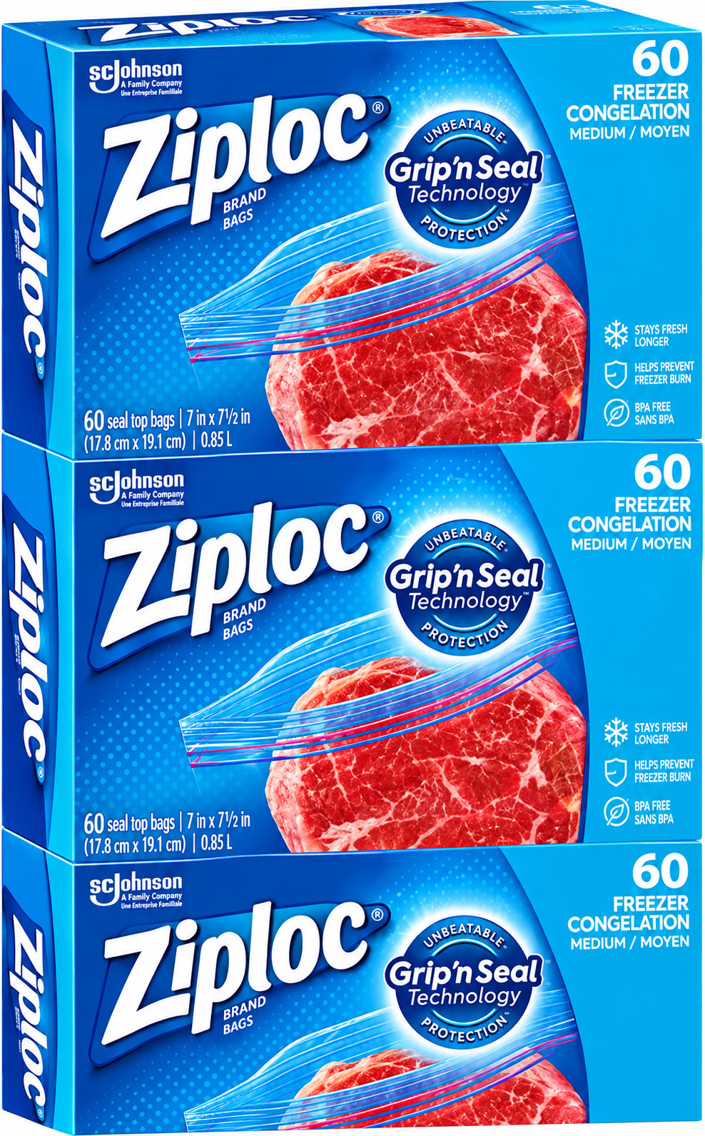 Ziploc Freezer Medium Pack Bag - 60ct/3pk