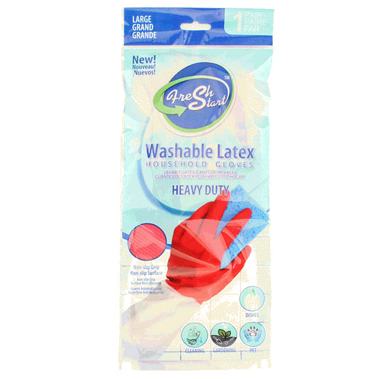 Fresh Start Washable Latex Household Gloves Large - 1pair/12pk