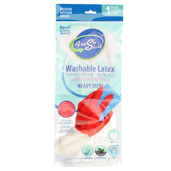 Fresh Start Washable Latex Household Gloves Medium - 1pair/12pk