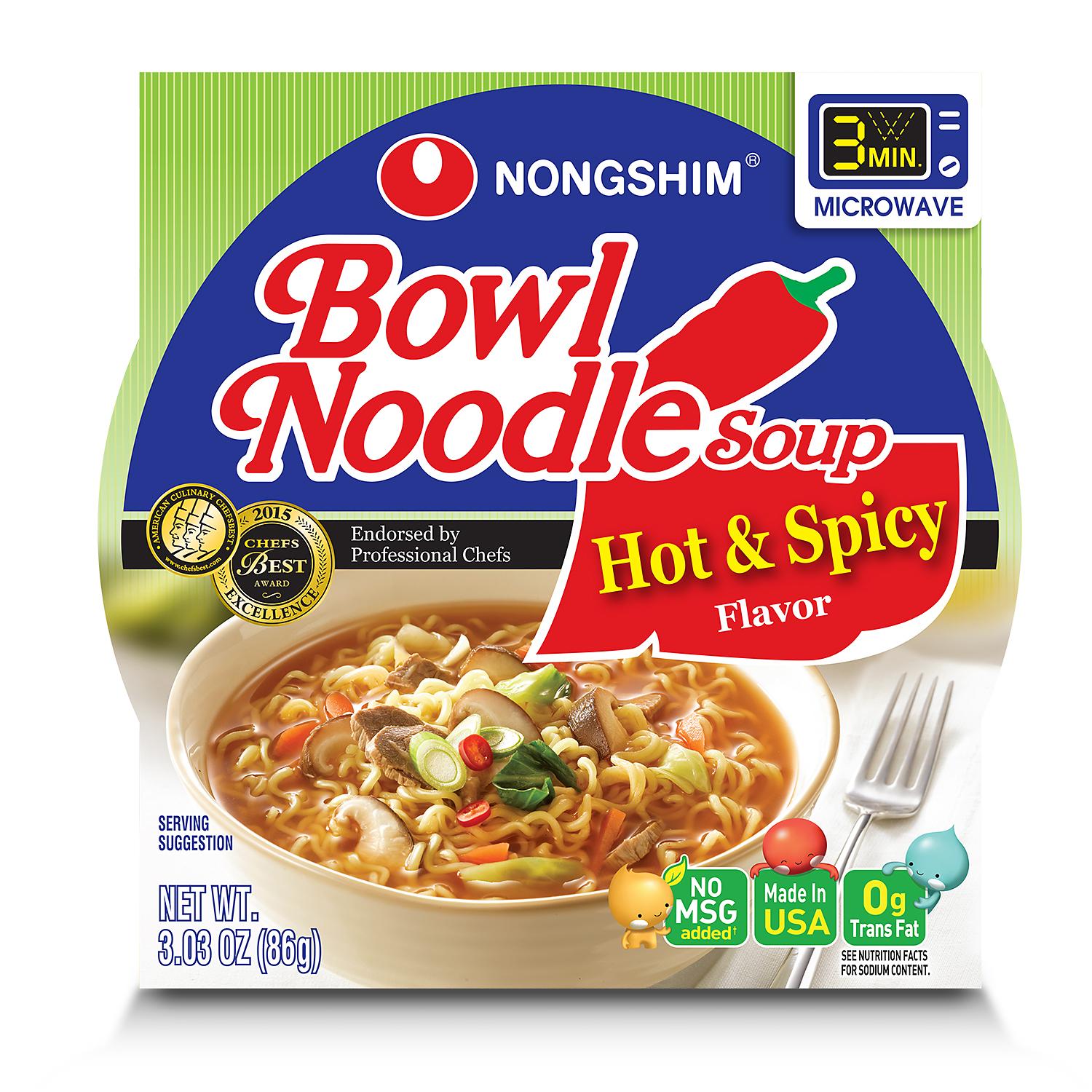 Nongshim Bowl Noodles Hot & Spicy - 3.03oz/18pk