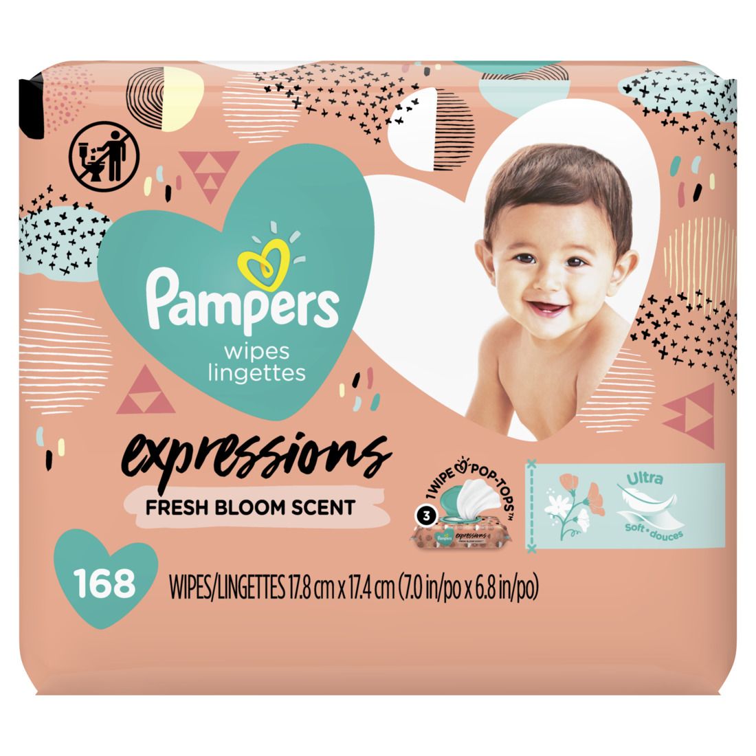 Pampers Baby Wipes Expressions Fresh Bloom Scent 3X Pop-Top Packs - 168ct/4pk