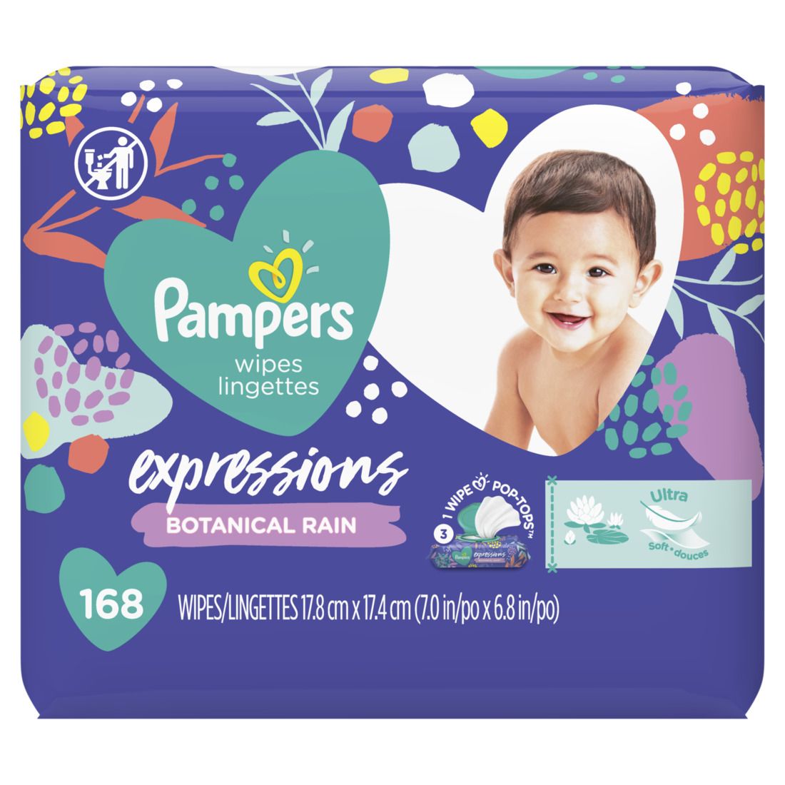 Pampers Baby Wipes Expressions Botanical Rain Scent 3X Pop-Top Packs -168ct/4pk