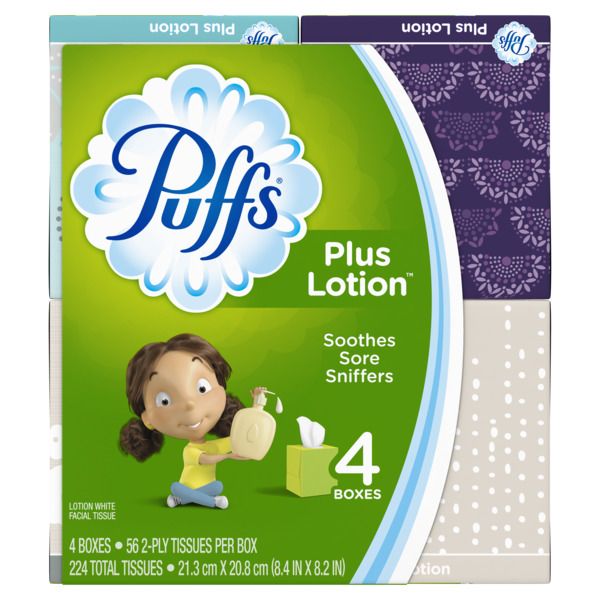 Puffs Plus Lotion Facial Tissues, 4 Cubes, 56ct/6pk