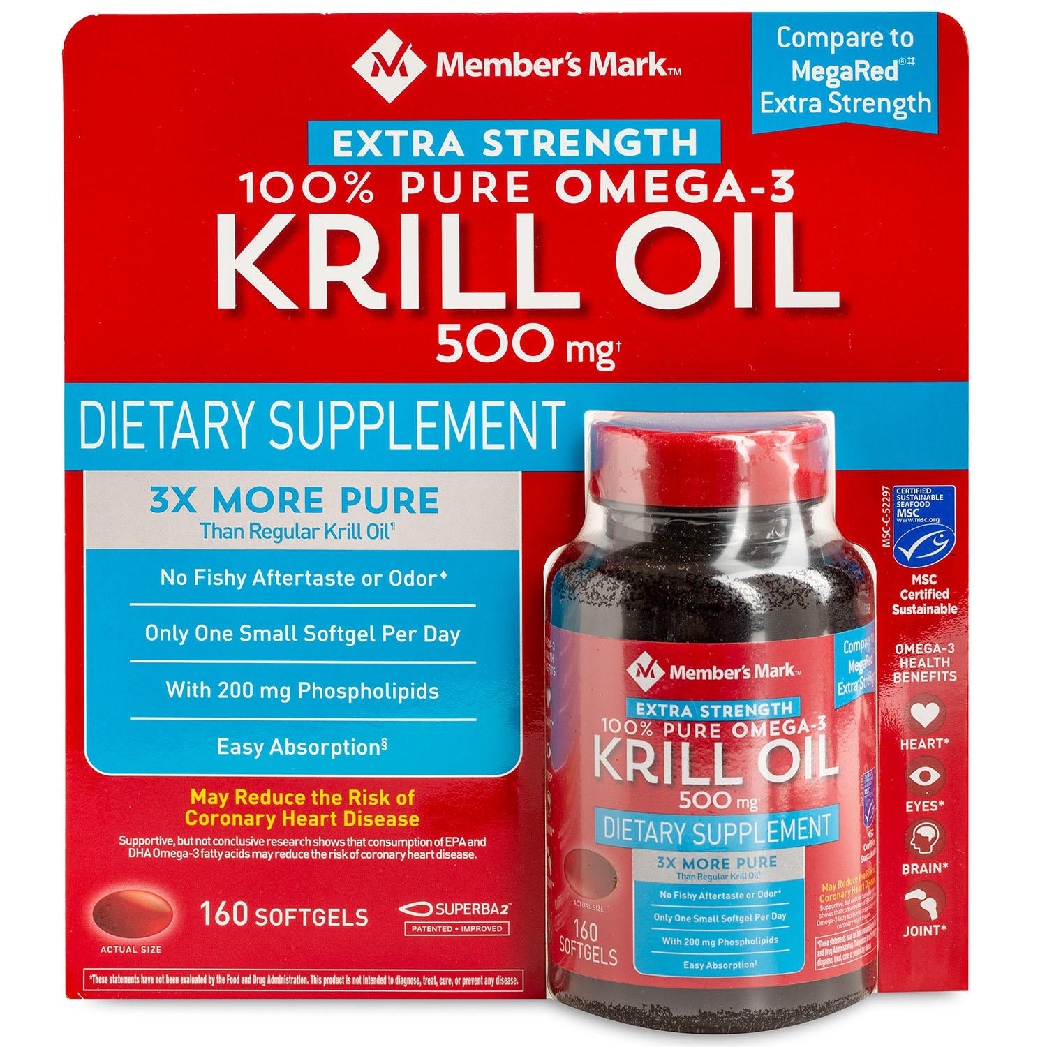 Member's Mark Extra-Strength 100% Pure Omega-3 Krill Oil, 500mg - 160ct/1pk