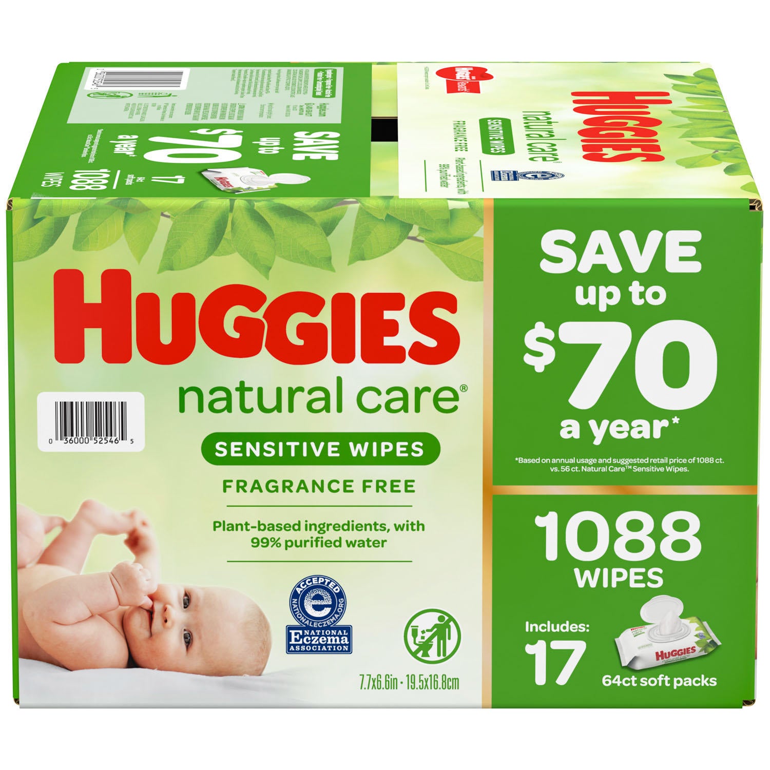 Huggies Natural Care Sensitive Baby Wipe Refill, Fragrance Free - 1,088ct/1pk