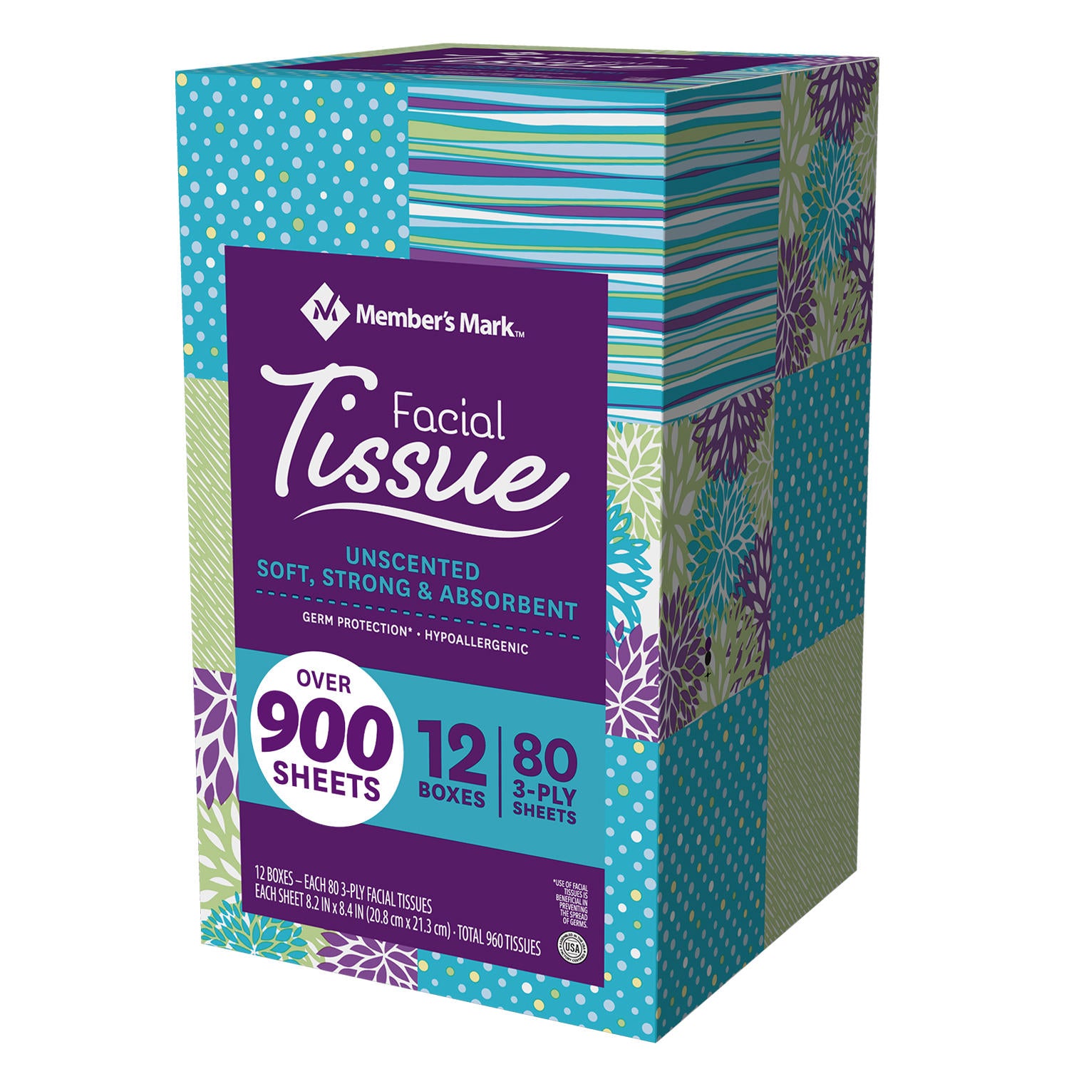 Member's Mark Ultra Soft Facial Tissue 3-Ply Tissues - 80ct/12pk