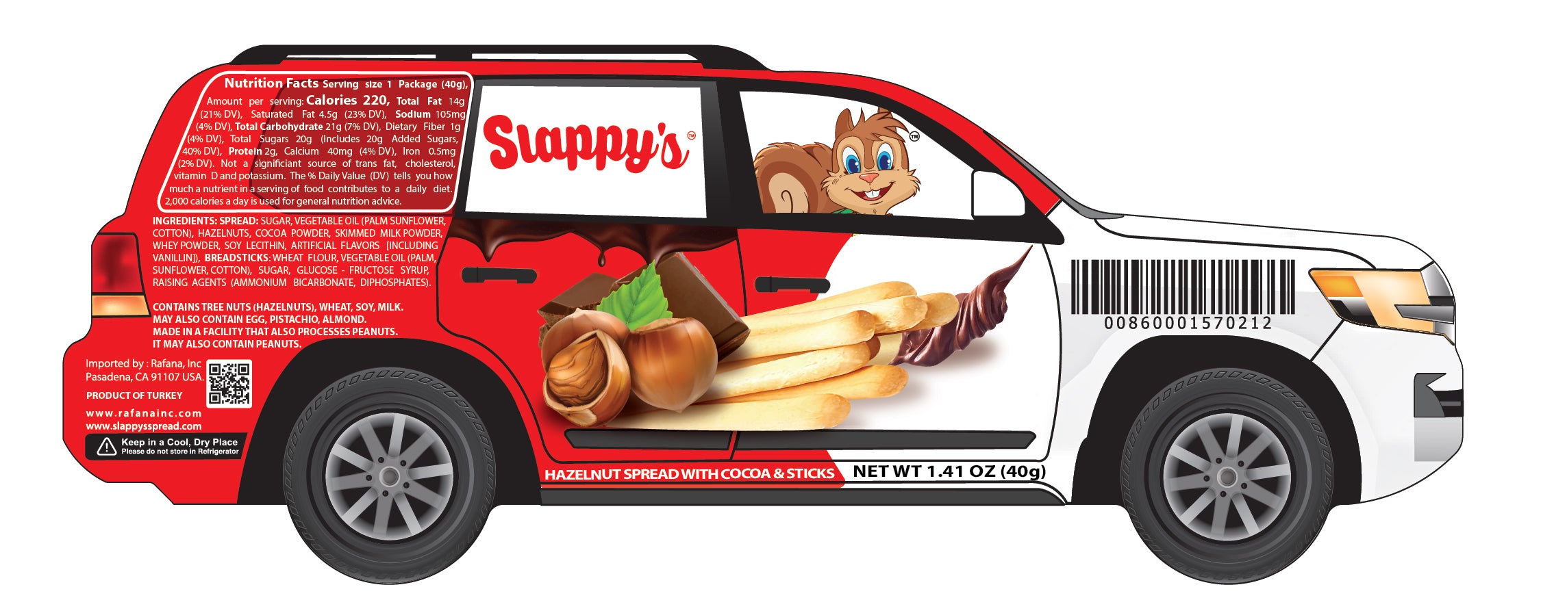 Slappy`s Hazelnut Cream with Cocoa and Stick SUV - 1.4oz/144pk