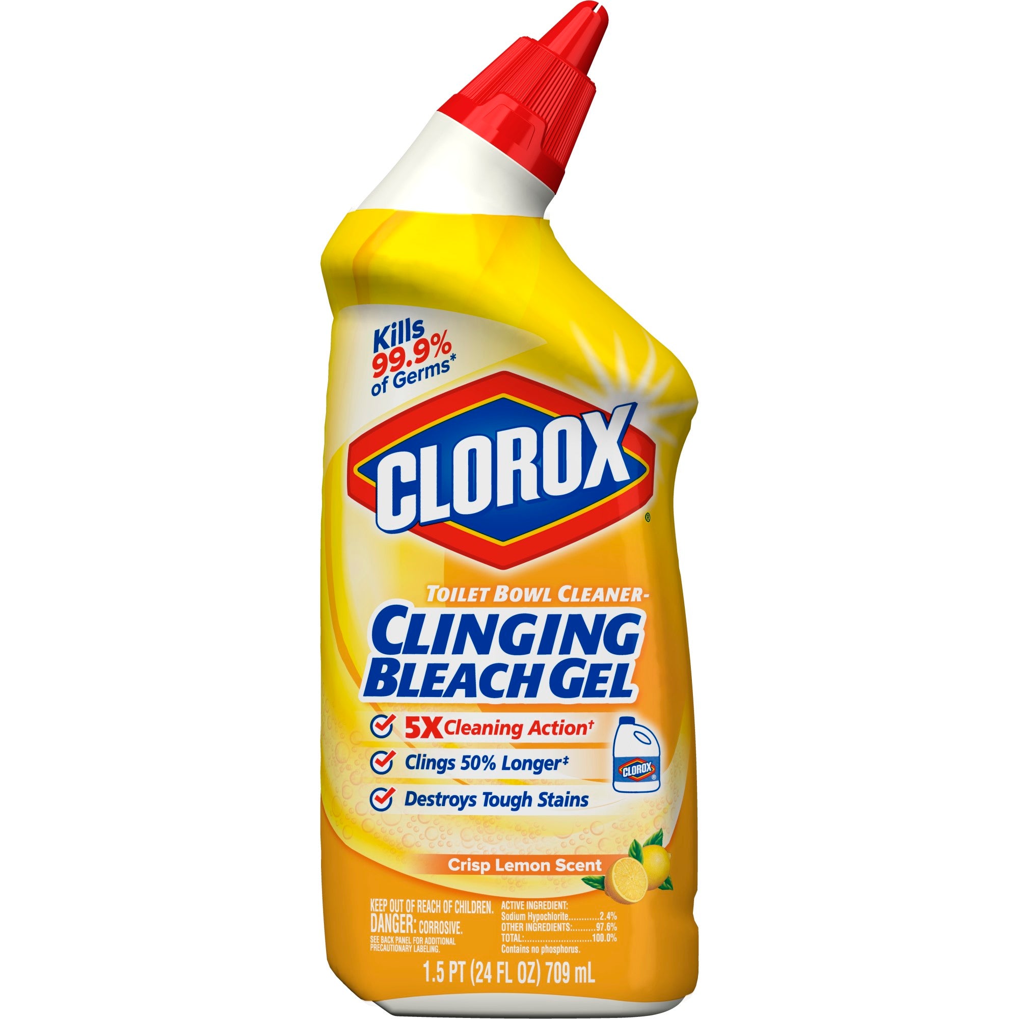 Clorox Toilet Bowl Cleaner Manual Clinging Bleach Gel Crisp Lemon - 24oz/12pk