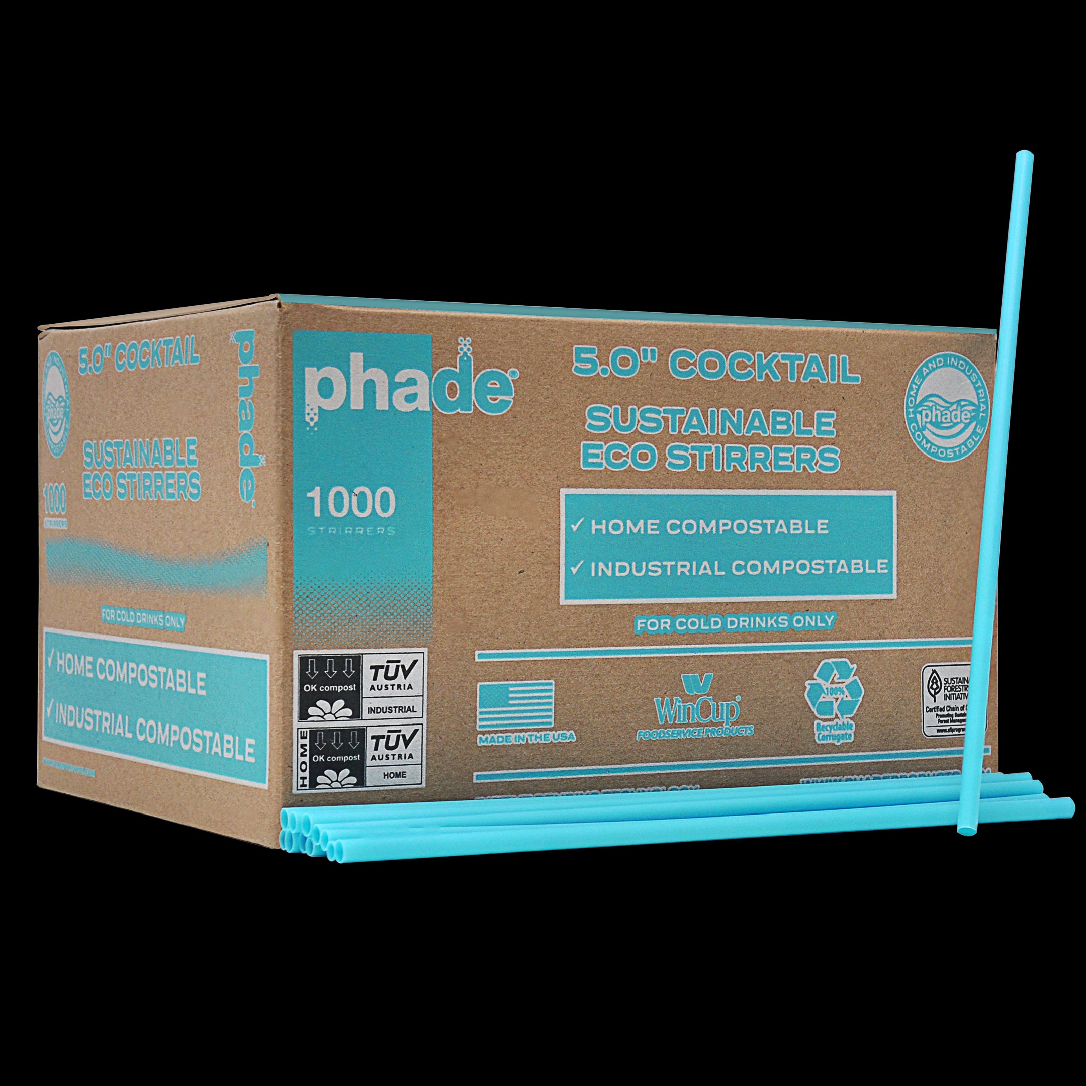 Phade 5" Wrapped Compostable Eco-Stirrers - 1000ct/6pk