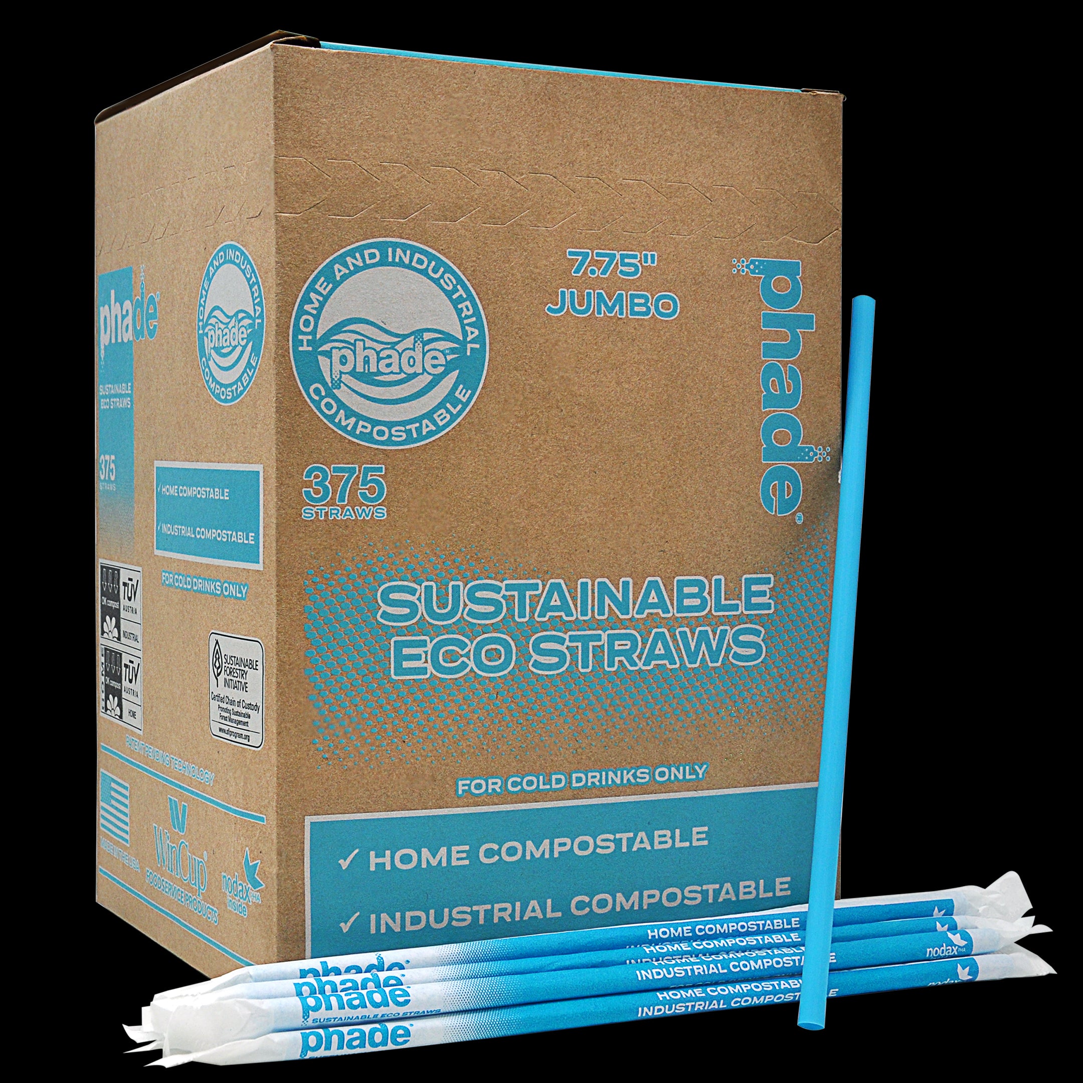 Phade 7.75" Jumbo Wrapped Compostable Eco-Straws - 375ct/10pk