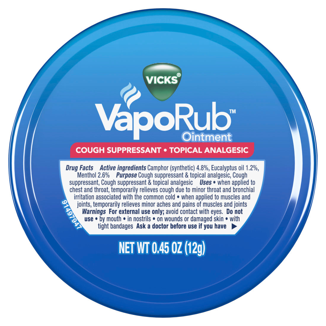 Vicks VapoRub Ointment - 0.45ozx24ct/12pk