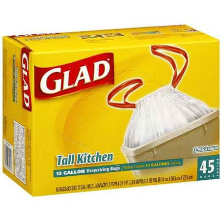 Glad Tall Kitchen Drawstring  13gal White SRU - 45ct/6pk