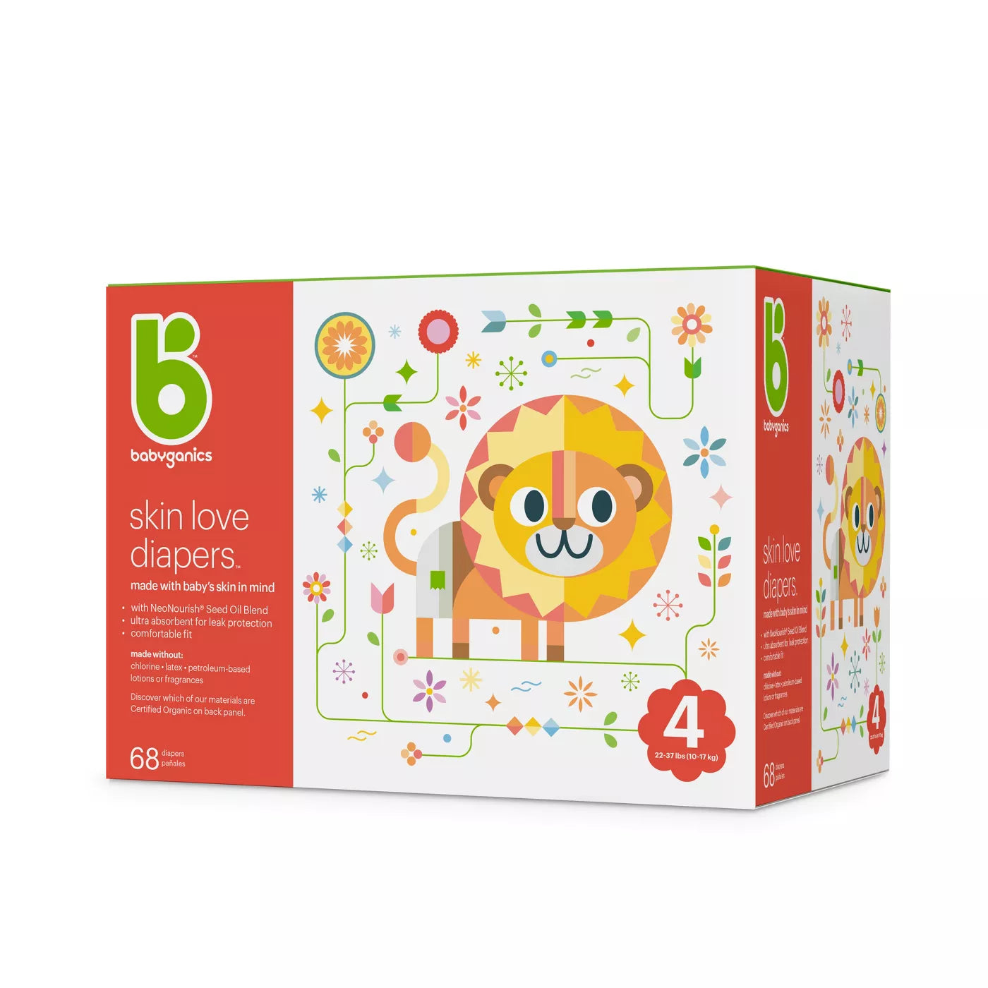 Babyganics Skin Love Diapers Size 4 Box - 68ct/1pk