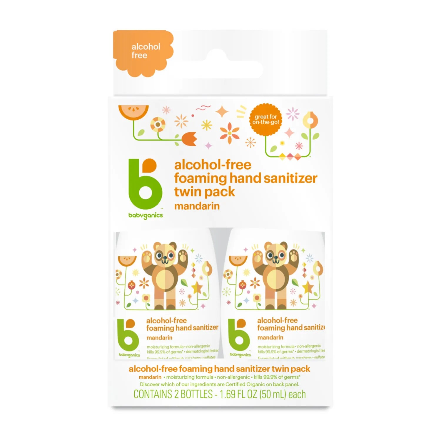 Babyganics 2 pack Alcohol-Free Foaming Hand Sanitizer Mandarin - 50ml/12pk