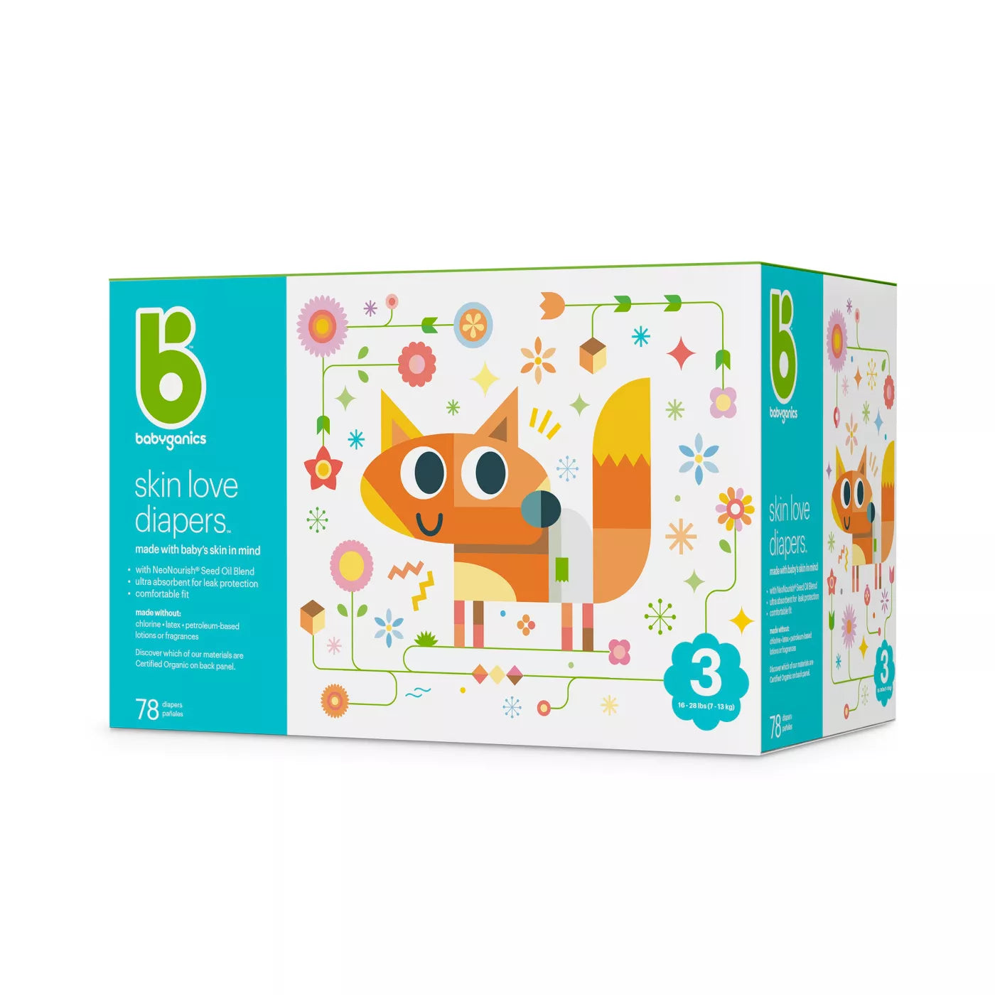 Babyganics Skin Love Diapers Size 3 Box - 78ct/1pk