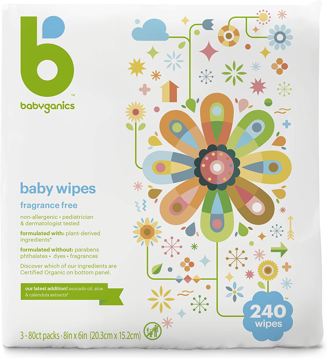 Babyganics Baby Wipes Fragrance Free - 240ct/4pk