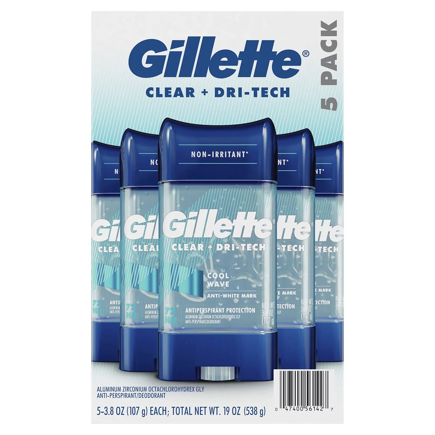 Gillette Cool Wave Clear Gel Men's Antiperspirant and Deodorant - 3.8oz/5pk