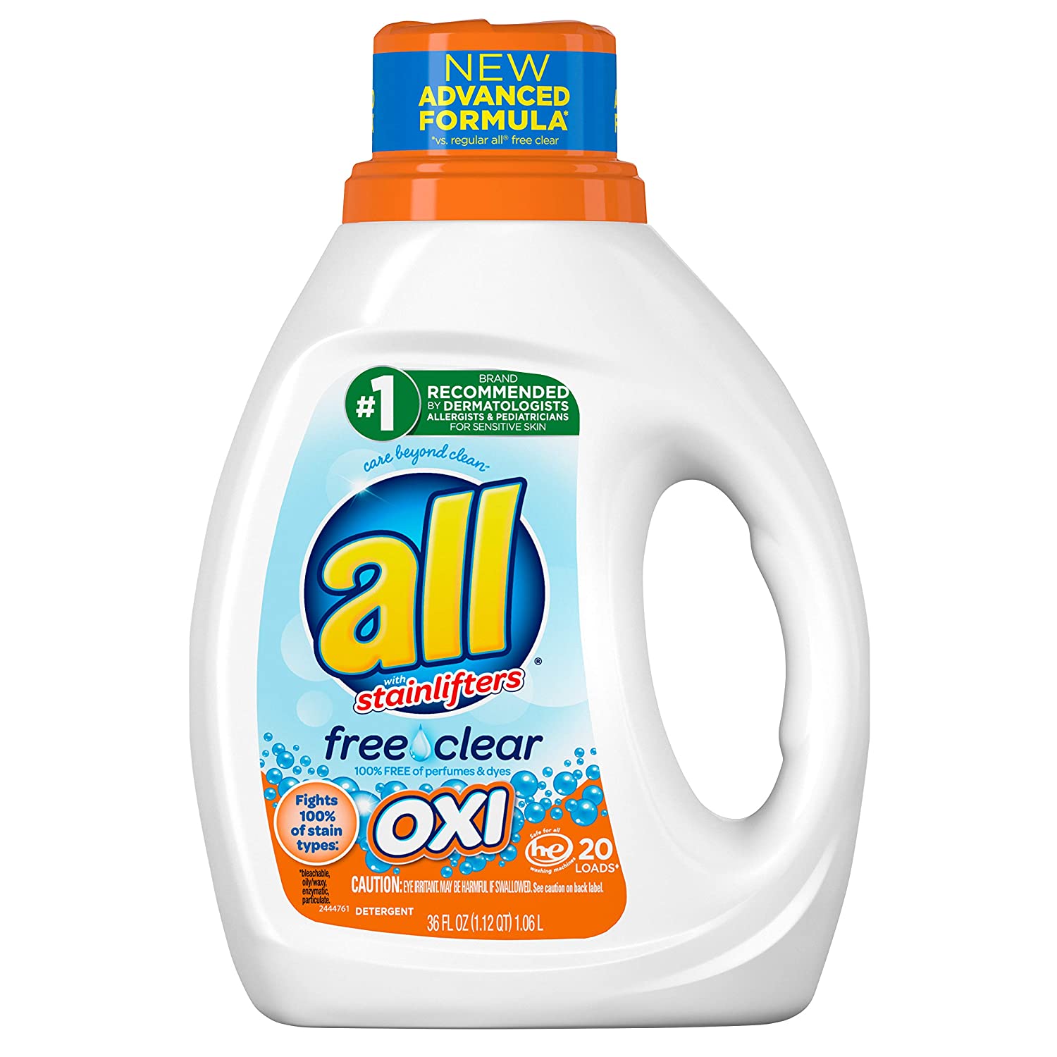 All Liquid Laundry Detergent with OXI Stain Removers and Whiteners Free Clear - 36oz/6pk