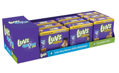 Luvs JUMBO 2X  Size 3-5 Display - 9ct (Size 3 - 34ct/3pk, Size 4 - 29ct/3pk, Size 5 - 25ct/3pk)