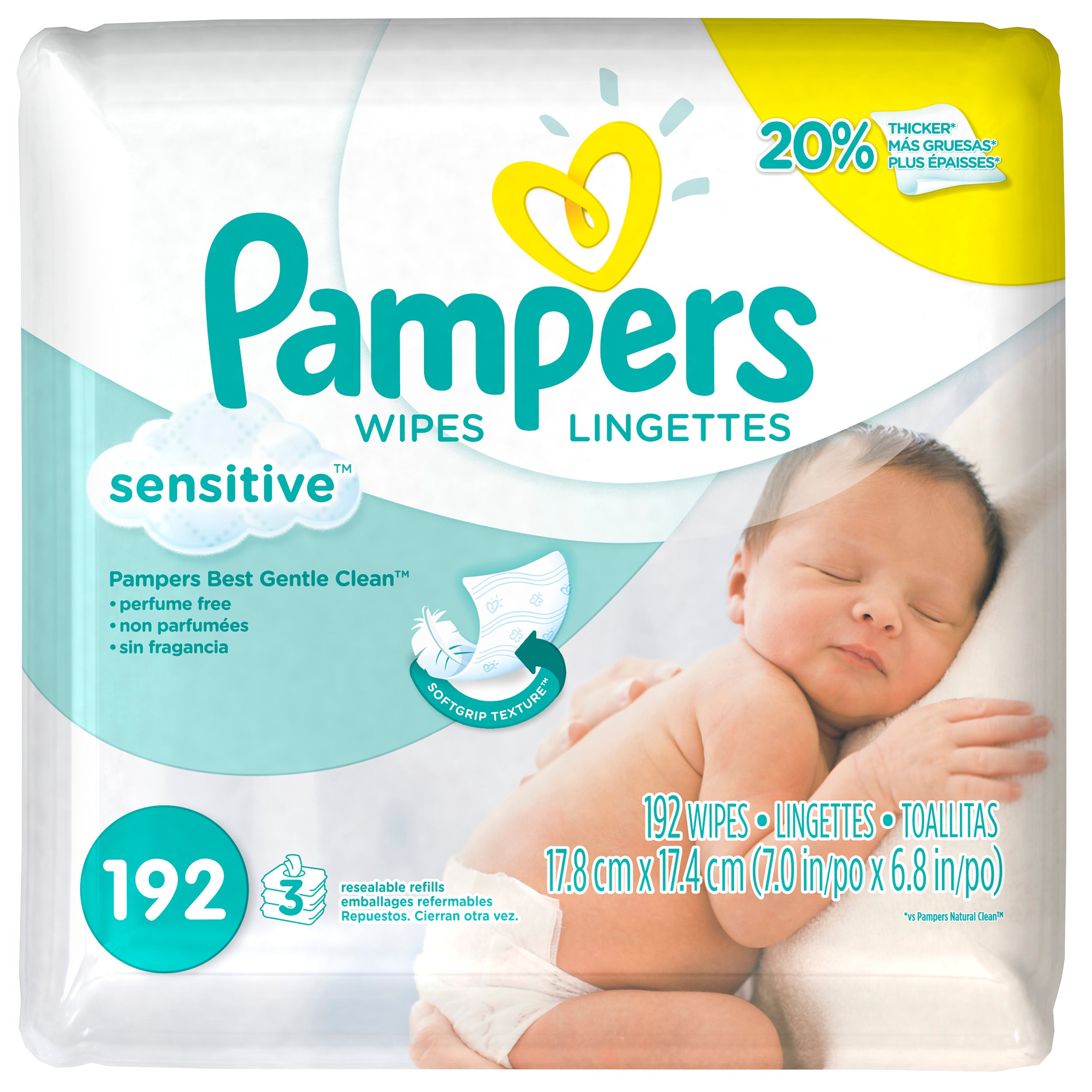 Pampers Wipes Sensitive Refills 3x -192ct/4pk