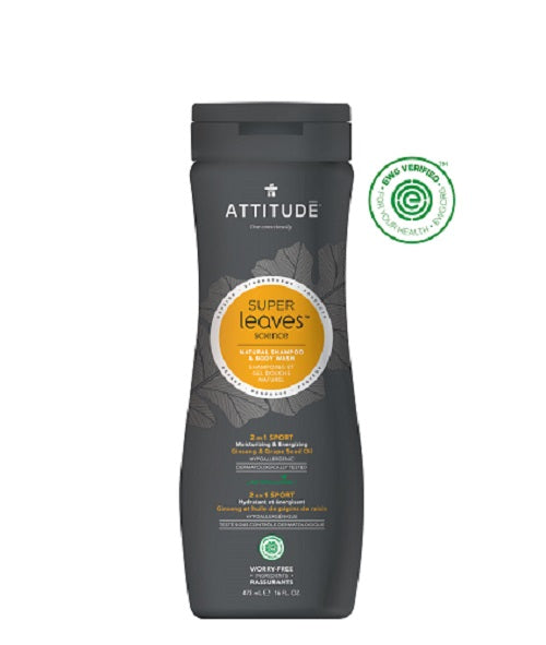Attitude Super Leaves  2in1 Shampoo & Body Wash Sports for Men - 473ml/16oz/6pk