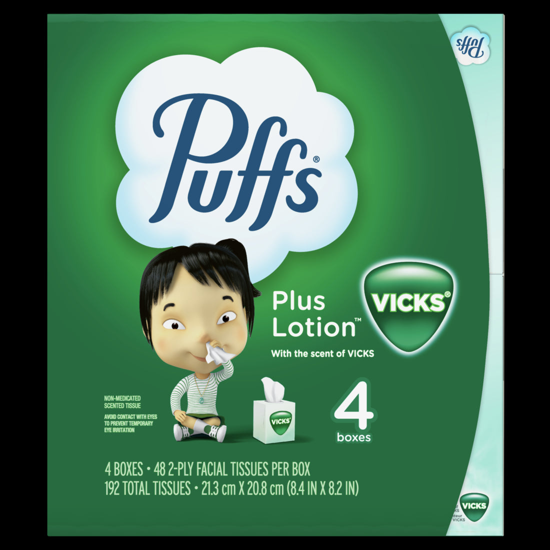 Puffs Plus Lotion with the Scent of Vicks Facial Tissues, 4 Cubes - 48ct/6pk