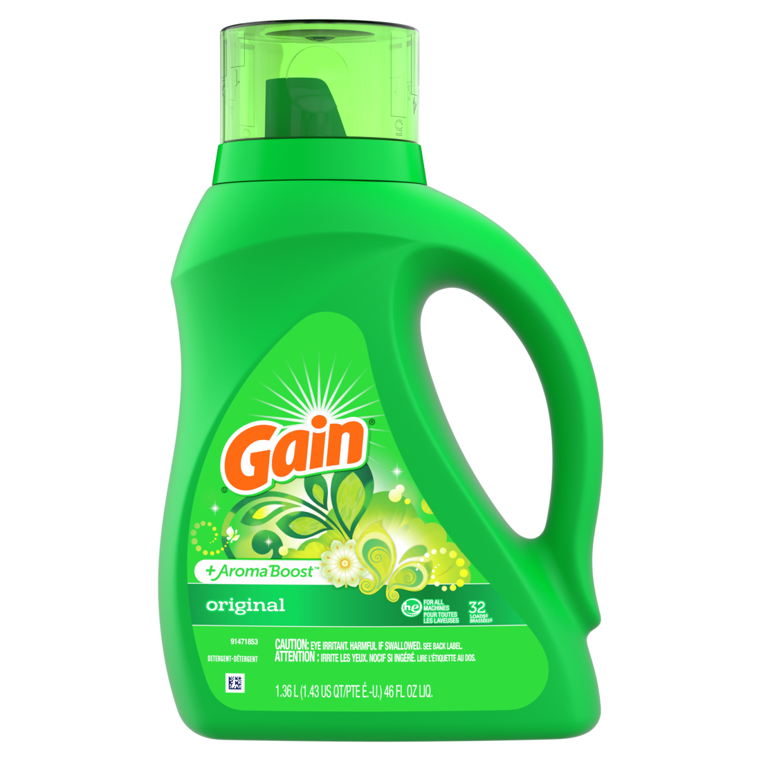 Gain Liquid Laundry Detergent Original Scent 32 Loads Freshness + Odor Fighting High Efficiency Washing Machine Iquid Cleaning Soap - 46oz/6pk