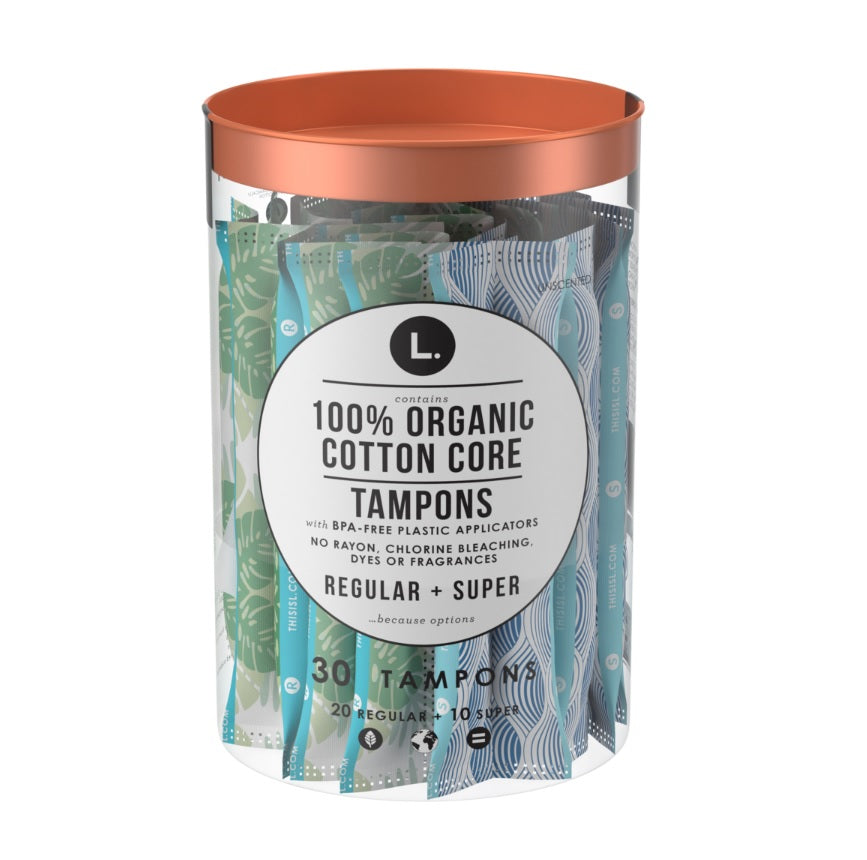 L. Organic Cotton Tampons Regular/Super Absorbency Duo Pack - 30ct/8pk