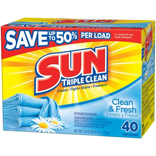 SUN Laundry Detergent POWDER Clean & Fresh 40 loads - 41oz/6pk