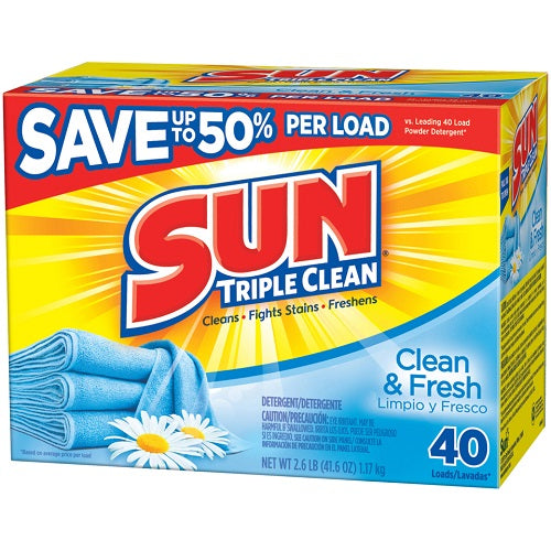 SUN Laundry Detergent POWDER Clean &  Fresh 40 loads - 41oz/6pk