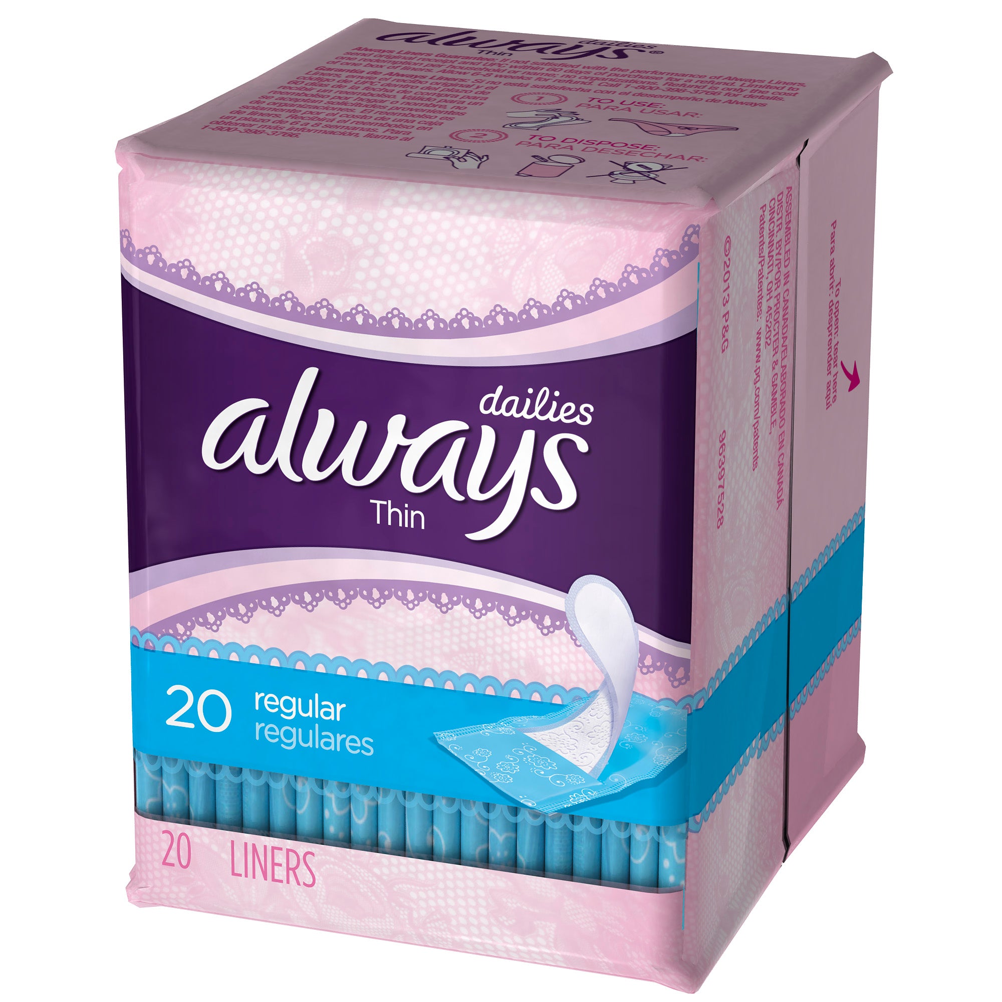 Always Daily Liners Thin UNSCENTED USA - 20ct/24pk