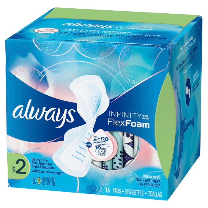 Always Infinity Super Unscented Pads w/Wings Flex Foam Size 2  - 16ct/12pk