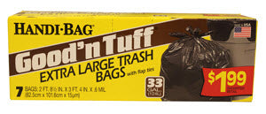 GOOD'N TUFF-BAGS Flap Extra LG Trash 33gal - 7ct/12pk