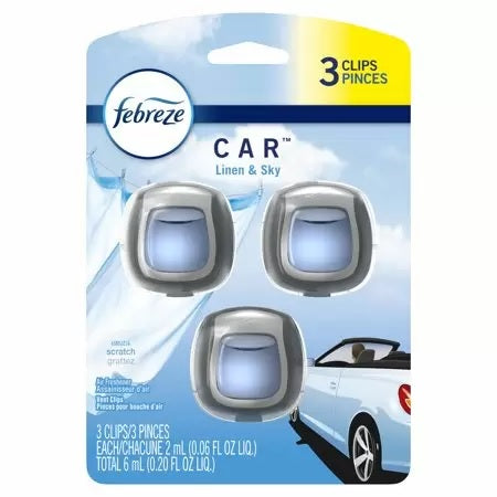 Febreze Car Odor-Eliminating Air Freshener Vent Clip, Linen and Sky - 3ct/8pk