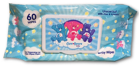 CareBears Baby Wipes Unscented w/Aloe & Vitamin E Reusable Plastic Closure - 60ct/12pk