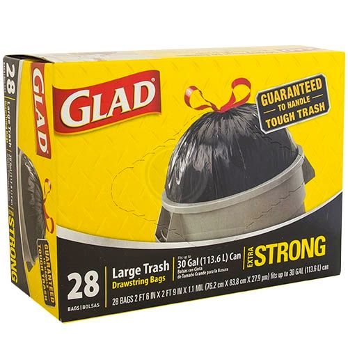 Glad Trash Drawstring  30gal Black - 28ct/6pk