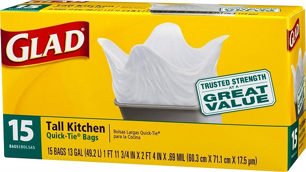 Glad Tall Kitchen Quick-Tie 13gal White - 15ct/12pk